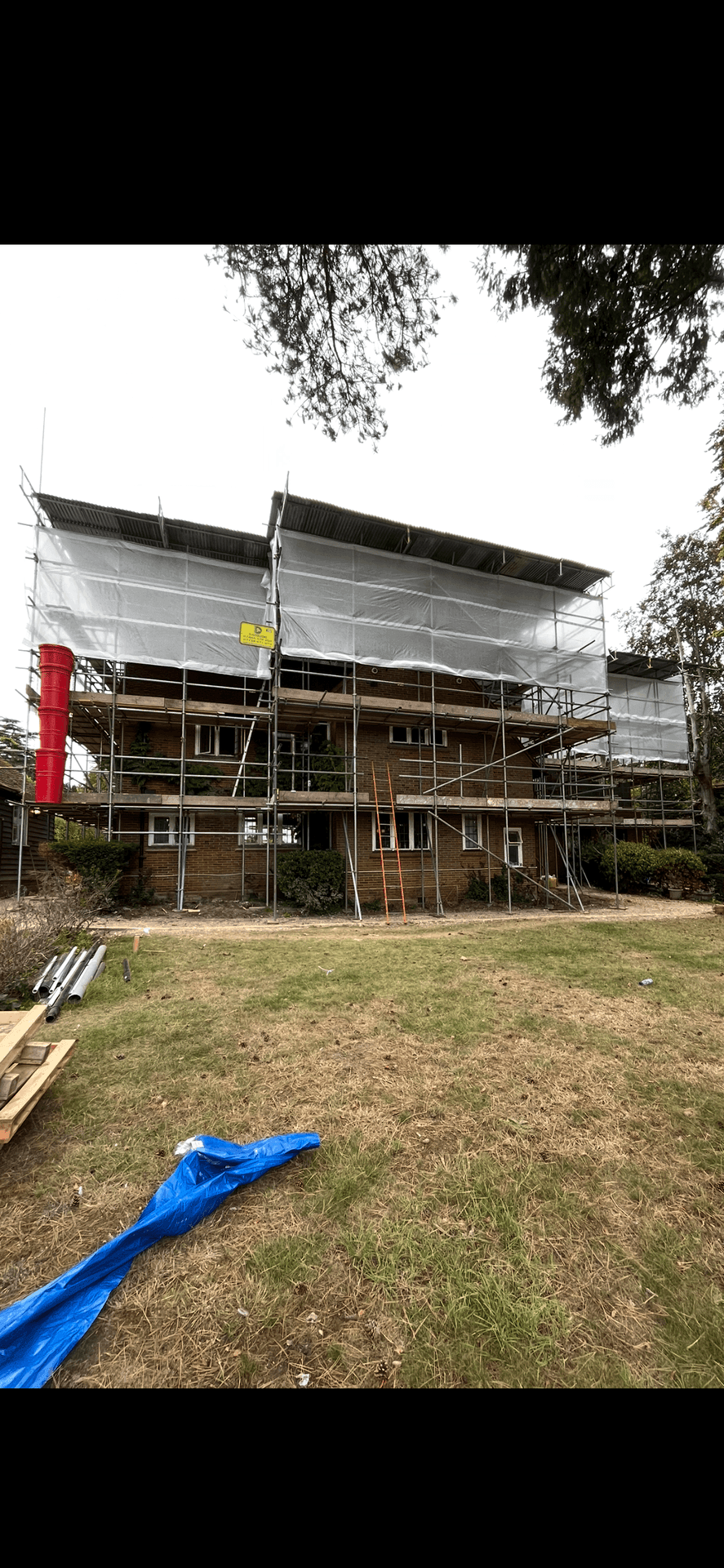Temporary roof with a full wrap around. 